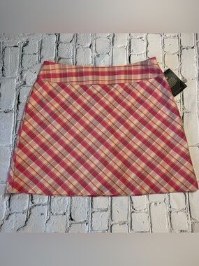 Vtg Y2K NWOT St. John’s Bay Pink Cream Plaid Mini Skort Stretch Preppy Size 14